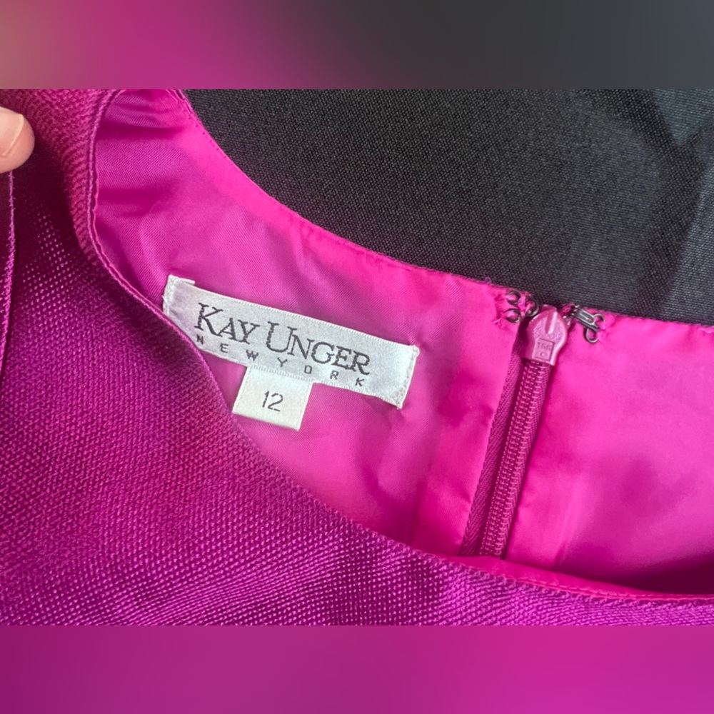 Kay Unger Fuchsia Satin Fit-and-Flare Dress - Picture 9 of 15